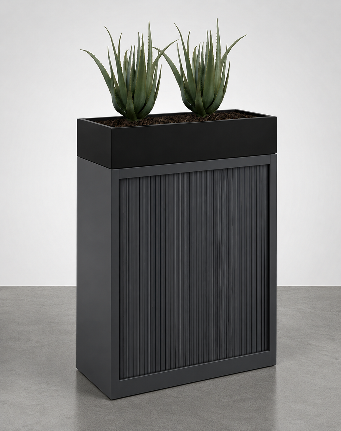 Tambour Door Cabinet with Planter Box 118 x 120 x 43 cm with 2 Shelves