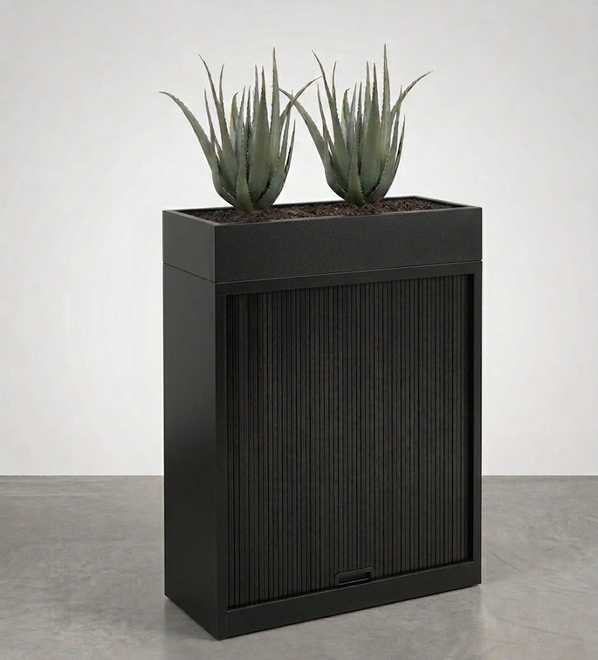 Tambour Door Cabinet with Planter Box 118 x 120 x 43 cm with 2 Shelves