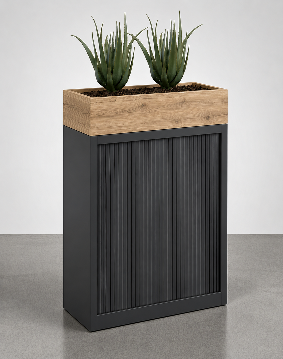 Tambour Door Cabinet with Planter Box 118 x 120 x 43 cm with 2 Shelves