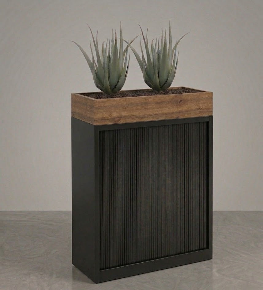 Tambour Door Cabinet with Planter Box 118 x 120 x 43 cm with 2 Shelves