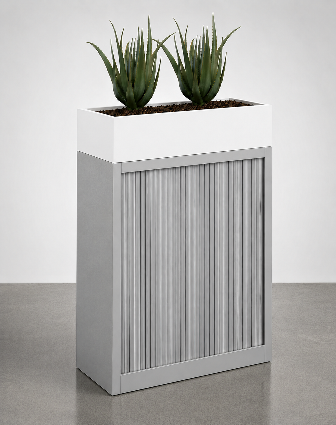 Tambour Door Cabinet with Planter Box 118 x 120 x 43 cm with 2 Shelves