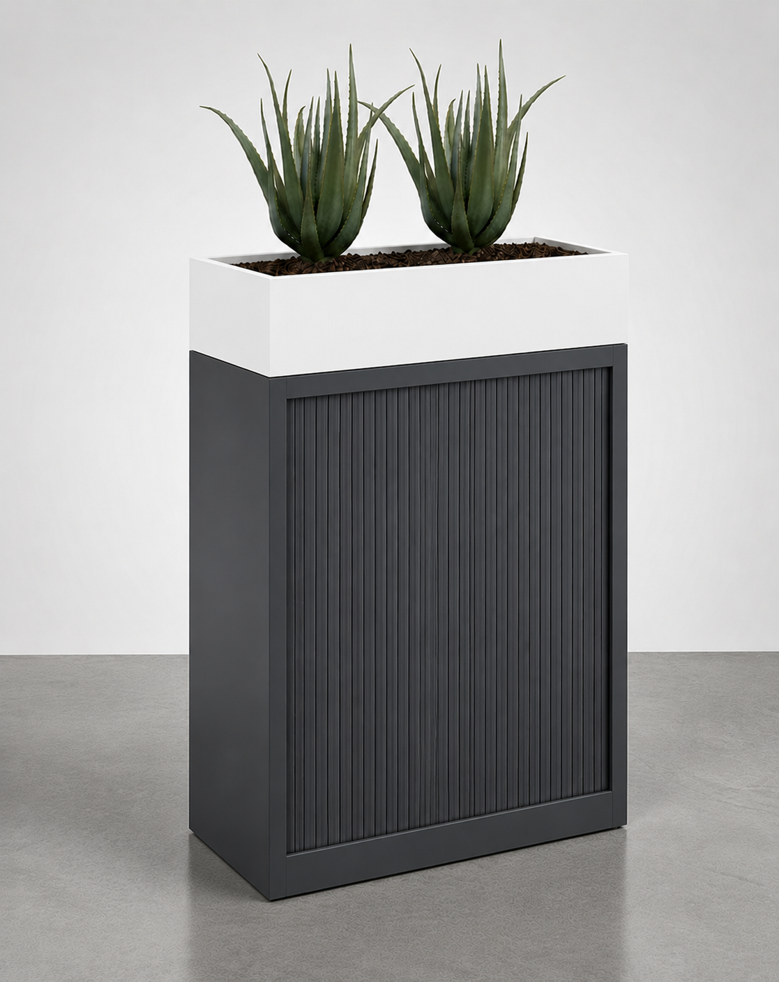 Tambour Door Cabinet with Planter Box 118 x 120 x 43 cm with 2 Shelves