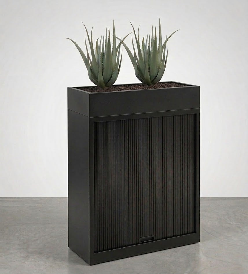 Tambour Door Cabinet with Planter Box 118 x 120 x 43 cm with 2 Shelves
