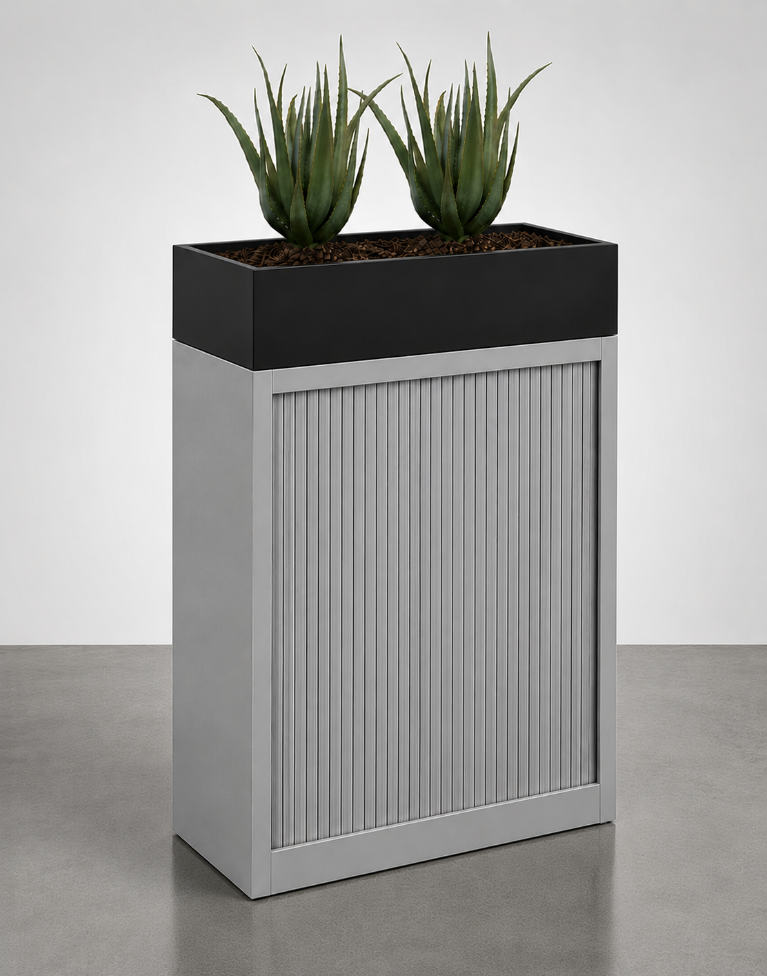 Tambour Door Cabinet with Planter Box 118 x 120 x 43 cm with 2 Shelves