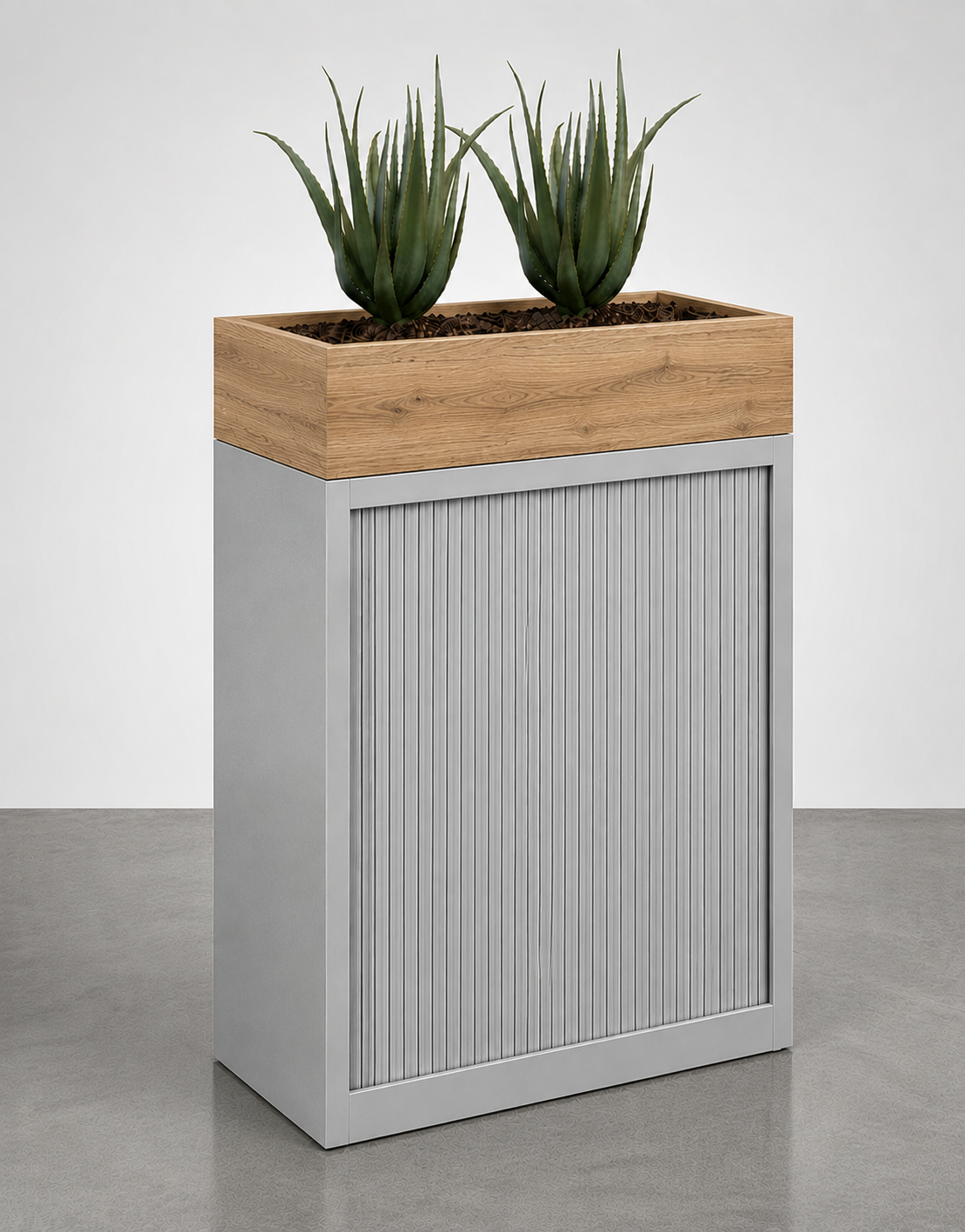 Tambour Door Cabinet with Planter Box 118 x 120 x 43 cm with 2 Shelves