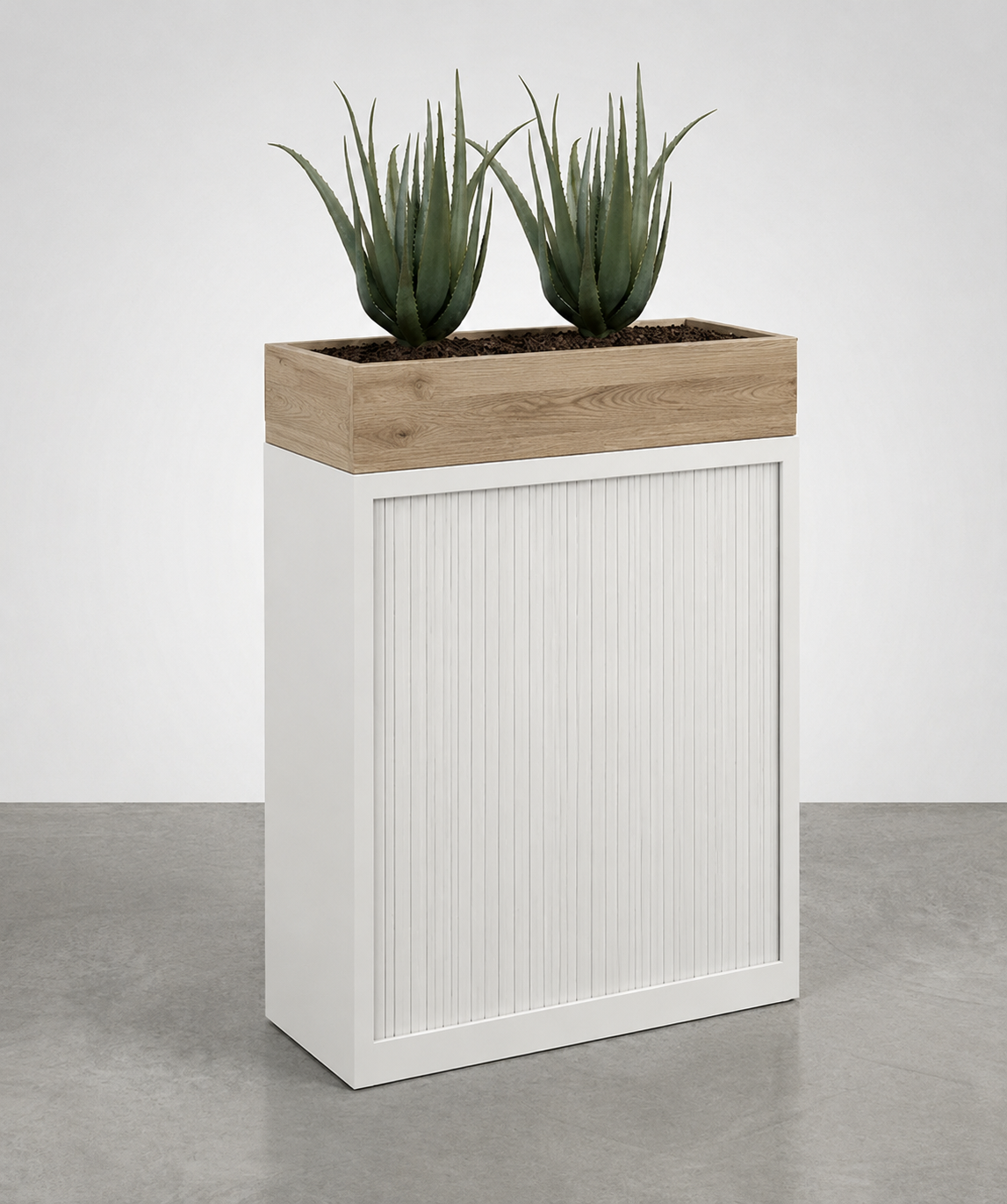 Tambour Door Cabinet with Planter Box 118 x 120 x 43 cm with 2 Shelves