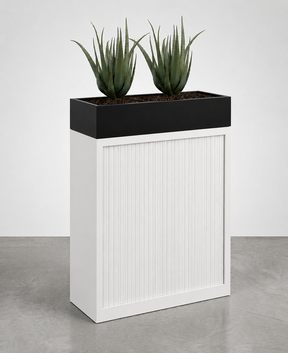Tambour Door Cabinet with Planter Box 118 x 120 x 43 cm with 2 Shelves