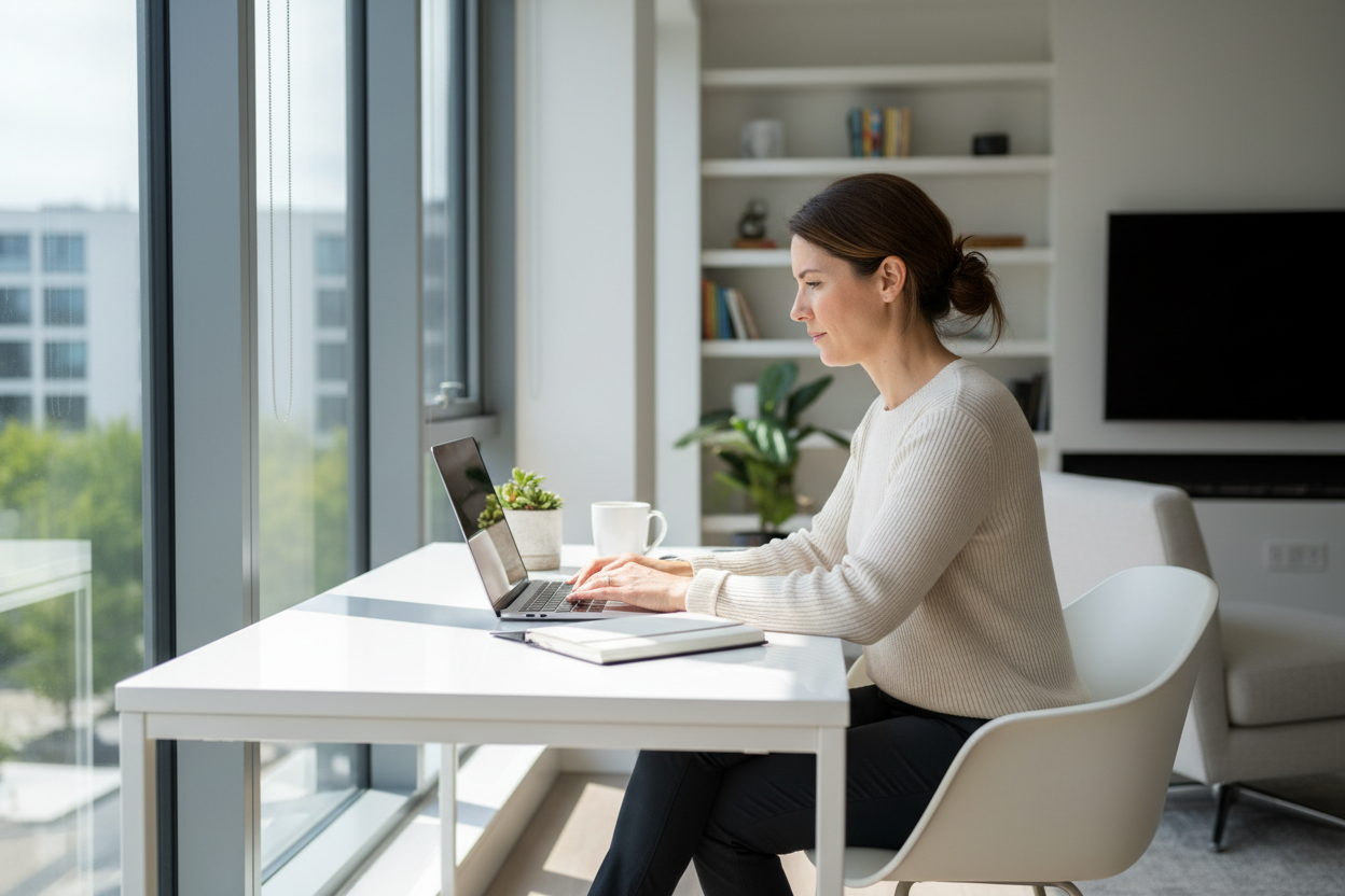 someone who is working at her laptop