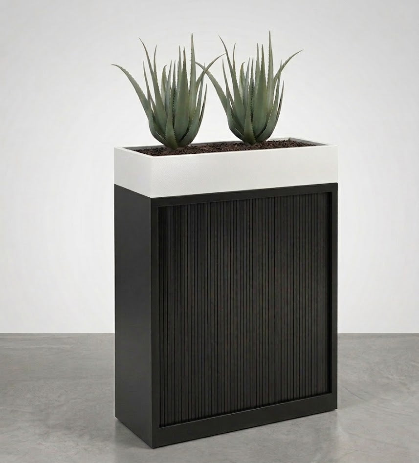 Tambour Door Cabinet with Planter Box 118 x 120 x 43 cm with 2 Shelves